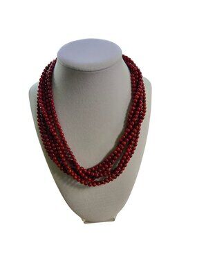 Vintage 6 Strand Red Coral 20" Necklace Goldtone Clasp Gorgeous vintage piece
